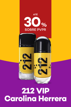 Novo 212 VIP da marca Carolina Herrera com destaque promocional de at&eacute; 30% sobre pre&ccedil;o de Venda ao P&uacute;blico Recomendado
